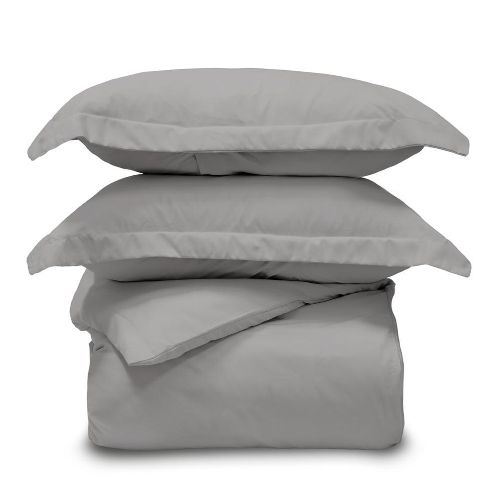 Lux 3 Piece Queen Graphite Duvet Cover Sham and Set